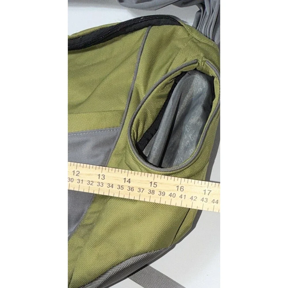 Go GaGa messenger-style diaper bag features a unique olive green and gray color